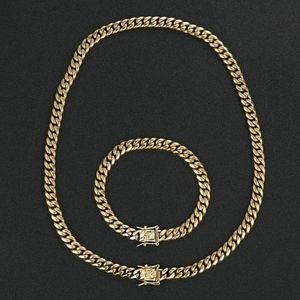 Men's Miami Cuban Link Bracelet & Chain Set 14K Gold Plated Stainless Steel 8MM