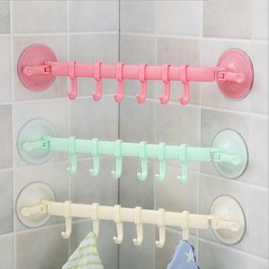 Hooks Adjustable 6 Double Suction Cup Towel Hanger Rack Hanging Shelves Holders Lock Type Sucker Bathroom Hook Organizer