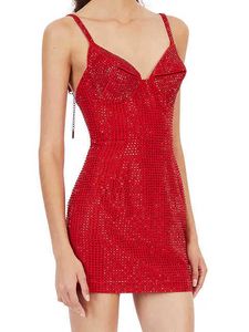 Рождественские знаменитости красное мини -платье модные наряды Rave New Luxury Design Hot Fix Diamonds Party для женщин 2022