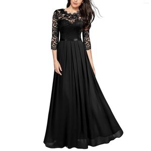 Lässige Kleider Sexy V-Ausschnitt Spitze Chiffon Langes Kleid für Frauen 2023 Riemen Vintage Halbarm Prinzessin Gericht Hochzeitsgast