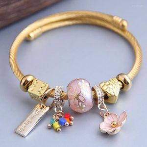 Charm-Armbänder, hochwertig, vergoldet, Edelstahl, Blume, verstellbar, großes Loch, Perlenarmband für Frauen