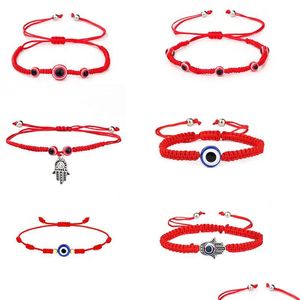 Charm armband 14 stilar handgjorda röda strängarmband för kvinnor män onda turkiska ögon vänskap smycken justerbar droppleverans dhe16