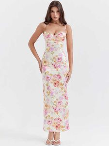 Ocasião formal nova em vestidos mulheres verão 2023 chique e elegante estampa floral raves roupas magras longas vestidos longos