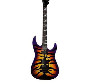 Japan George Lynch Tiger Stripe Sunburst Purple Red Yellow Electric Guitar Ebony Fingerboard Dot Inlay Floyd Rose Tremolo Bridge4148558