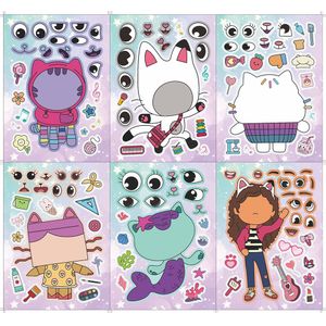 Kids Toy Stickers 612Sheets Gabbys Dollhouse Make A Face Puzzle Your Own DIY Game Children Cartoon Jigsaw Education Toys Gift 230525