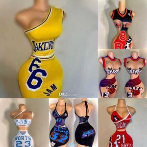 Hot item dames kleding ontwerper tracksuit jurk 2023 dames sportjurken tweedelig pak basketbal baby outfits laiden sexy print rok collectie set