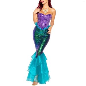 Casual Dresses Women Mermaid Princess Carnival Halloween Costumes Ruffle Sequins Long Tail Fancy Clothing Sexy Cosplay Party Deluxe Vestidos