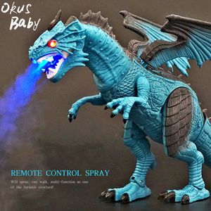 Electric/RC Animals Brand Electric Interactive Spray Dinosaurs Toys Talking Walking Fire Dragon Boy Kids Toy Christmas Gift Fine Electronic Pets 230525