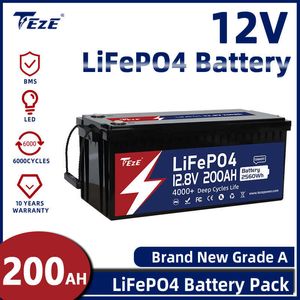 NY 12V 200AH LIFEPO4 Batteripaket Litiumjärnfosfatbatterier Inbyggda BMS Bluetooth 6000 Cycle för solbåtskattfri