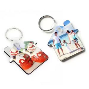 Heat Transfer Wooden Keychains Double Sided Sublimation Blank House Keychain Pendant Keyring Creative DIY Key Chain FY4477