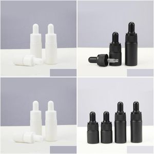 Dropper Bottles 럭셔리 미니 10ml 무광택 검은 흰색 에센셜 오일 유리 피펫 병 5ml 도매 낙하산 사무실 스쿨 Busi Dhqr2