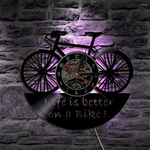 Wall Clocks Motorcycle Rider's Motto Bikers Home Decor Art Life Is Better On A Bike Retro Record Clock Bicycle Cyclist
