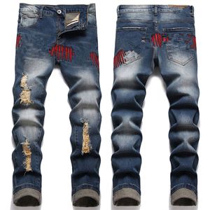 Mens jeans designers baggy jeans för mens vit stjärna bokstav man svart rip pojke desinger jeans hål baggy denim tårar byxor byxor cyklist broderi rippade för trend