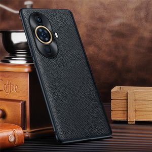 Caso de couro genuíno para Huawei Nova 11 Ultra/11 Pro/11 Retro Retro Business Metal Ring Cover