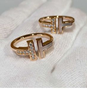 Designer Original Seiko TIFFAYS S925 High Edition Rose Gold Diamond Set Pure Silver Double T Open Ring Female Letter mode Beimu