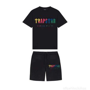 Camisetas masculinas de verão New Trapstar London Shooter de manga curta t-shirt Chenille Decoding Black Ice Flavor Shorts redondos