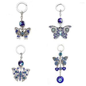 Schlüsselanhänger Türkische Lucky Blue Evil Eye Charms Schlüsselbund Schmetterling Pendent Handtasche Auto Schlüsselanhänger Ring Schmuck Geschenk zum Schutz