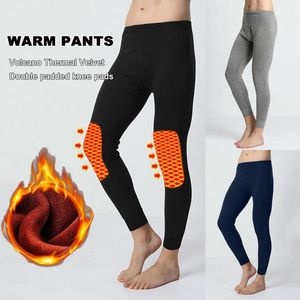 Herrbyxor termiska underkläder män vinter varma benen knä tjock fleece långa johns tights värmare bottnar termo basskikt