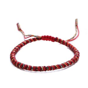 Braccialetti con ciondoli Bracciale buddista tibetano fatto a mano Braccialetti con corda fortunata Filo a tre colori Nodi regolabili per donna Uomo Gioielli da polso Dhm5F