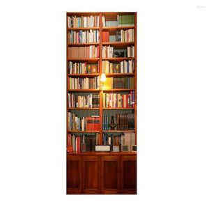 Wall Stickers Retro Book Cabinet Door Bookshelf Mural Wallpaper Removable Decals For Home Decoration