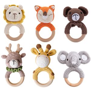 Rattles Mobiles 5PC Baby Rattle Toys Cartton Animal Crochet Wooden Rings DIY Crafts Teething Amigurumi For Cot Hanging Toy 230525