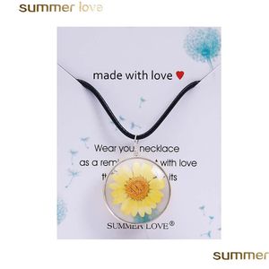 Pendant Necklaces Fashion Real Dry Sunflower Hand Made Natural Dip Daisy Necklace For Women Gift Diy Jewelry Accessory Rope Sweater Dhtvq