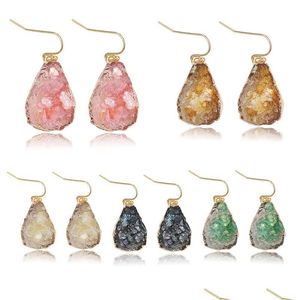 Dangle żyrandol designer geometryczne Kamienne kolczyki Druzy For Women Girl Fahion Kolorf Waterdrop naśladowanie złota haczyk dh6it