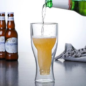 반전 된 더블 레이어 맥주 컵 크리스탈 컵 코크스 유리 컵 창조적 인 우유 음료 컵 바 드래프트 맥주 컵
