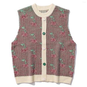 Men's Vests Streetwear Knitted Sweater Pullover Vintage LACIBLE Cherry Graphic Sweaters Vest Casual Women Sleeveless Waistcoat Knitwear