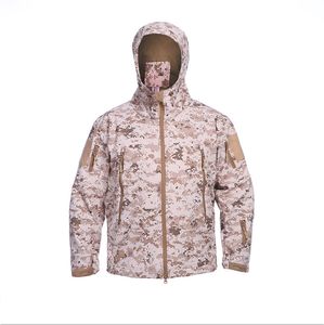 2023 men outdoor waterproof Shark skin soft shell warm grab velvet zipper pocket camo tactical jacket