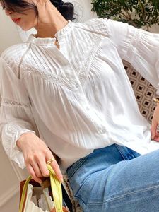 البلوزات النسائية الغجرية الأنيقة الأنيقة قميص بلوزة أنيقة أبيض رايون الدانتيل الربيع الصيفي المرأة