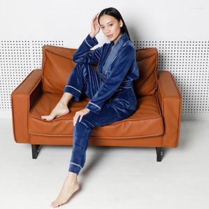 Women's Sleepwear Hiloc Velvet Suit For Women Pajama Robe Sets Knitting Trouser Suits Full-Length Pants Set Woman 2 Pieces Warm 2023
