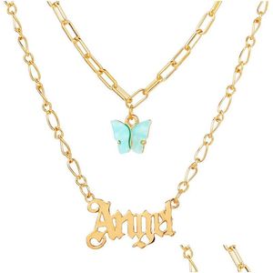 Pendant Necklaces Love Initial Letter Necklace Fashion Acrylic Butterfly Layered For Girl Lady Gold Link Chain Women Jewelry Drop De Dhzme