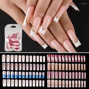 False unhas 24pcs nude branco francês longa prensa em dicas capa completa quadrada reta Gel Gel Gel Artificial Set Manicure Tools