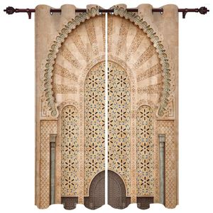 カーテンイエローウォールゲートモロッコ窓モダンなヨーロッパスタイルの寝室のリビングルームの背景のためのカーテン