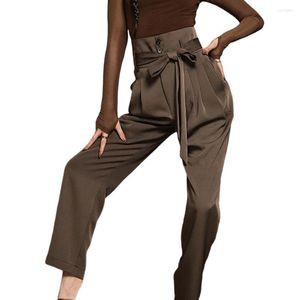 Stage Wear Latin Dance Pants Belt Design Long Women's Modern Ballroom Dress Training a vita alta