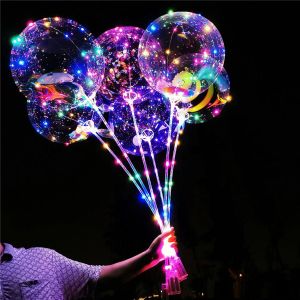 LED Balloons With Stick Luminous Glow Latex BOBO Balloon Kids Toy Festival Birthday Party Supplies Wedding Decorations M58