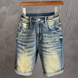 Högkvalitativ sommar ny vintage denim shorts tvättar rak mode gata hip hop blekt elastiska mäns jeans Bermuda p230525