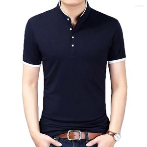 Men's T Shirts 2023 Summer Tshirt Men Fashion Solid Color Slim Fit Short Sleeve Mens Mandarin Collar Casual T-Shirt Brand Clothing