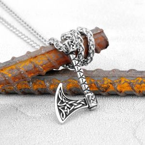 Colares pendentes homens Viking Machado colar de aço inoxidável nórdico runa machado mjolnir eslavo amuleto rocha hiphop jóias masculinas presentes