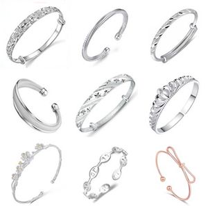 S925 Sterling Silver Fashion Charm Bangle Bracelet Retro Vintage infinity Elegant OL Snowflake Bracelet Jewelry for Women Christmas Gift Wholesale