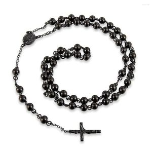 Ketten 4/6/8 / 10mm Mode Edelstahl Rosenkranz Halskette Jesus Kreuz Anhänger Kette Männer Frauen Schmuck