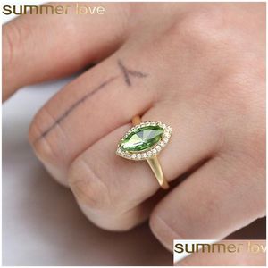 Wedding Rings Trendy Olive Shape Gold For Women Champagne Purple Green High Quality Zircon Jewelry Accessories Gifts Drop Delivery Ri Dhxn8