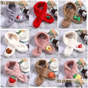 Scarves Cute Kid Faux Rabbit Fur Scarf Warm Plush Christmas Neckerchief Winter Thicken Pompom Neck Accessories Bear Fruit Shape Drop Dhmmd