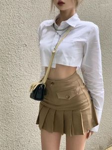 Skirts Pleated Micro Skirt Women Korean Fashion Casual Button Pocket Patchwork High Waist A-line Sexy Mini Streetwear