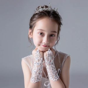 Children Lace Sequins Gloves Mittens Girls Wedding Dress Flower Girl Bandage Dress Gloves Bare Finger Party Performance Dance Glove