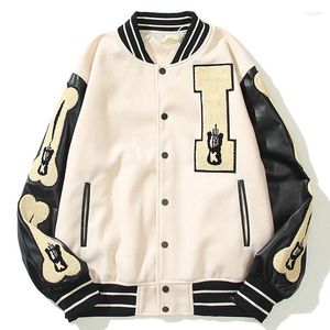 Men's Jackets Hairy Bone Stick Flocking Mens Varsity Jacket Woman Hip Hop Harajuku Vintage College Style Bomber Winter Baseball Uniform