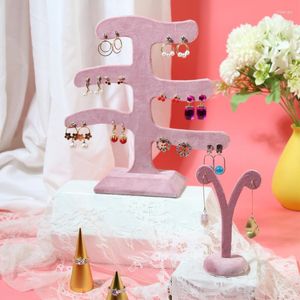 Jewelry Pouches Pink Display Stand Tree Flannel Ear Ornaments Frame Household Store Storage