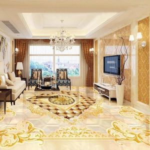 Wallpapers European Style 3D Floor Tiles Self-Adhesive Mural Living Room Bedroom Bathroom El Luxury Wallpaper PVC Sticker