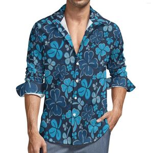 Erkekler Sıradan Gömlekler St Patricks Günü Sokak Giyim Gömleği Erkek Mavi Shamrock Baskı Bahar Vintage bluzlar Uzun Kollu Özel Büyük Boy
